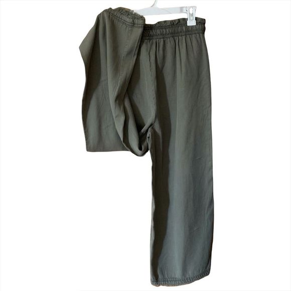 C&C California Loose Leg Size S Green Pants Elastic Waist Wide Frayed Hem Small - Picture 4 of 10